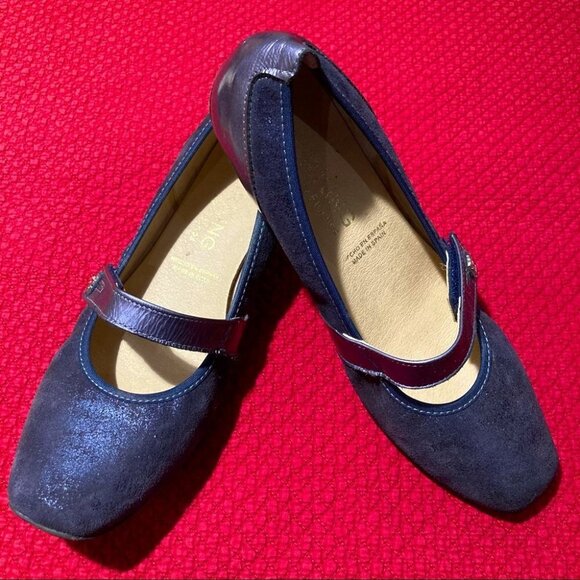 DORKING by Fluchos Sz 39 Ivone Blue Metallic Mary Janes Square Toe Made in Spain - Picture 1 of 8